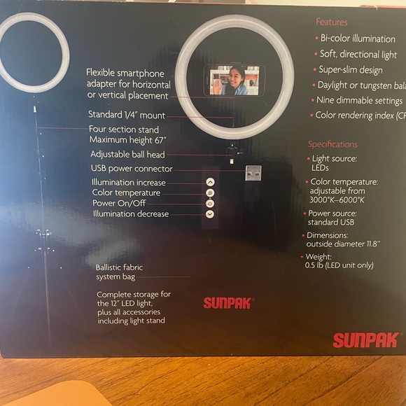 Sunpak 12" Bicolor LED Ring Light Vlogging Kit - Picture 6 of 6